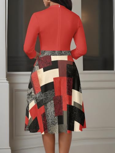 Image of PinkPatty Women's Casual A-line Midi Dresses 3 /4 Sleeve V Neck Fit and Flare Dress with Pockets