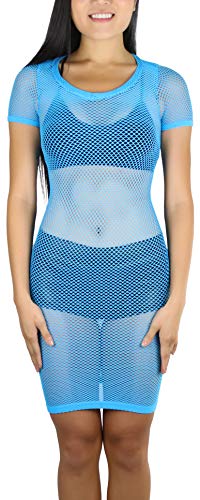 Image of ToBeInStyle Women's Stretch See Through Fishnet Novelty Mini Rave Party Dress