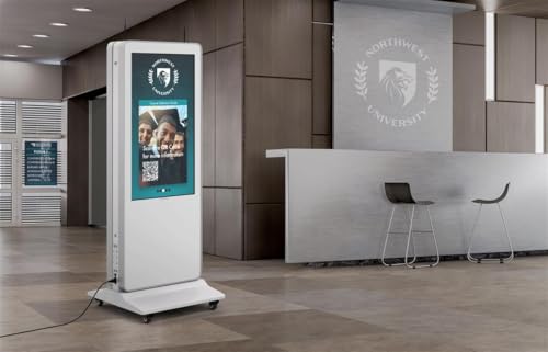 Image of Displays2go 43 inch Double-Sided Interactive Touch Screen Kiosk with Android 11, 20pt IR Touch & HD LCD Displays - White (DF043TLWD)