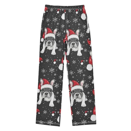 Christmas Pajama Pants Dog Christmas Hat Snowflake Long Sleep Pants Lounge Bottoms