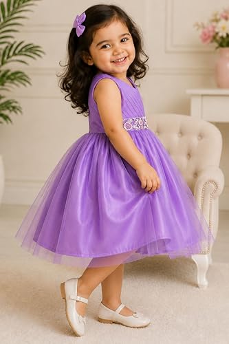 Image of TotzTouch Baby Girls Party Dress | Sleeveless Dress with Embroidered Belt for Birthday Baby Stylish Dress