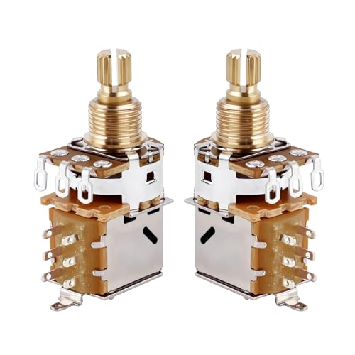Image of Banworks Full Brass A250K Imperial 3 /8 inch Thread Push Pull Guitar Pots 18-Spline Split Short Shaft (15mm Length) Audio Taper Potentiometer for Fender Strat /Tele Gibson Les Paul LP /SG PRS 2Pcs JT /XNQ-27