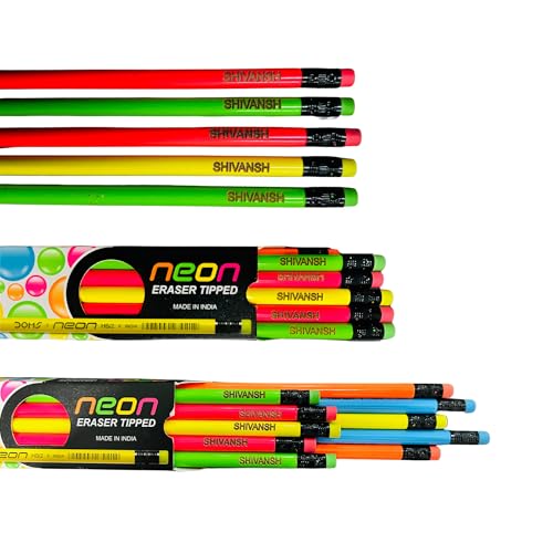 Image of Personalized Name Pencil Set, Multicolor Round, Pack of 6, 60 pcs (Neon Pencil, 60)