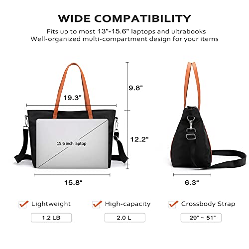Laptop Bag Waterproof Lightweight Tote Bag For Women Nylon Briefcase Computer Work Shoulder Handbag Fits 15.6 Inch Laptop With Trolley Sleeve (Black) #TOP4