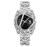 PINTIME Futuristic Gothic Watch for Men – Stainless Steel Wristwatch with Unique Claw Skeleton Design, Luminous Hands & Date Display (Black)
