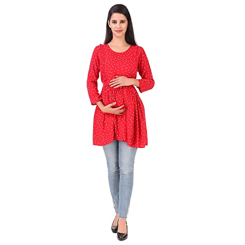 Image of ZUVINO Women's Maternity Feeding Top with Zip for Easy Nursing | Stylish Feeding Tops for Jeans | Maternity Short Kurti for Mothers | Nursing Dress for Women | 100% Rayon