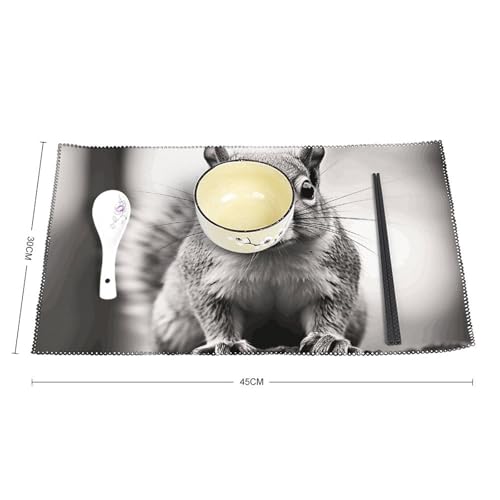 Set de table écureuil lot de 6 en toile gris clair premium - 3