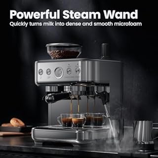 Espressomaschine mit Mahlwerk – 15 Bar, 1350W, PID-Temperaturkontrolle & Instant-Heizsystem, Edelstahl & verchromt, 2,3L Wassertank, Milchschaumdüse, für aromatischen Kaffee wie vom Barista