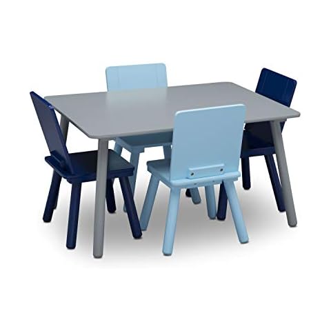 Delta Children Kids Table and Chair Set (4 Chairs Included) - Ideal for Arts & Crafts, Snack Time, Homeschooling, Homework & More - Greenguard Gold Certified, Grey/Blue Cover