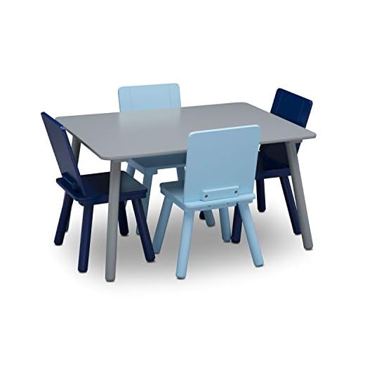 Delta Children Kids Table and Chair Set (4 Chairs Included) - Ideal for Arts & Crafts, Snack Time, Homeschooling, Homework & More, Grey/Blue