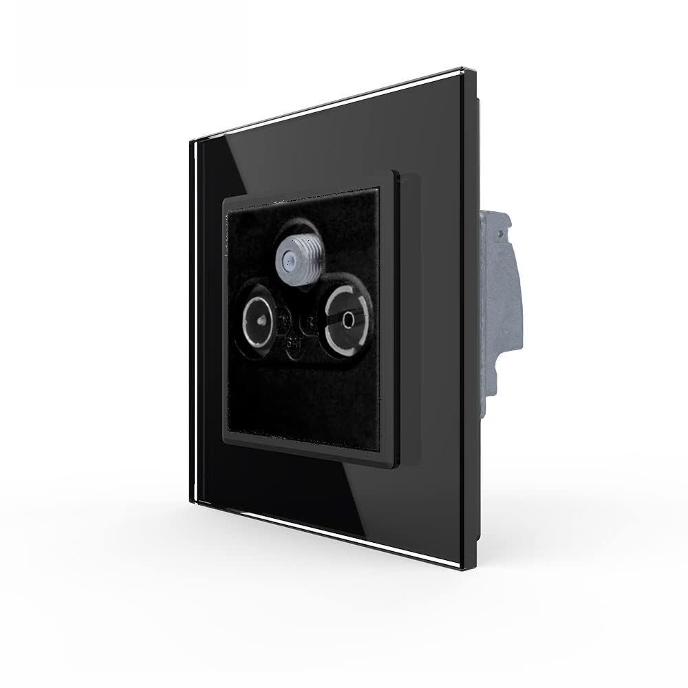 Livolo 3-faches SAT TV FM mit Glasblende in schwarz LG-079186L+SR-12-A UP Satellitendose Anschluss Dose TVDose Fernseher Radio Einbaudose Einbausteckdose für Unterputz