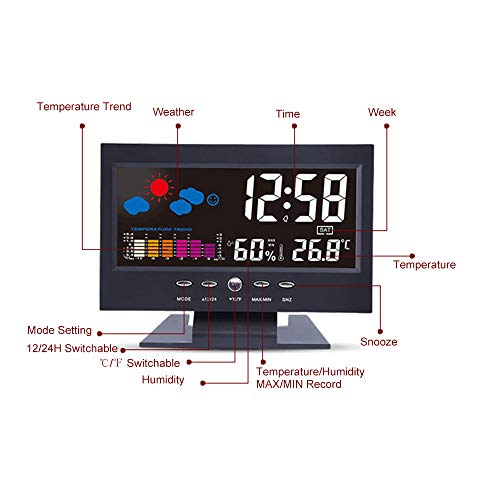 Anself Multi-funcional Despertador Retroiluminação Tela LCD Relógio Digital com hora/data/semana/tem