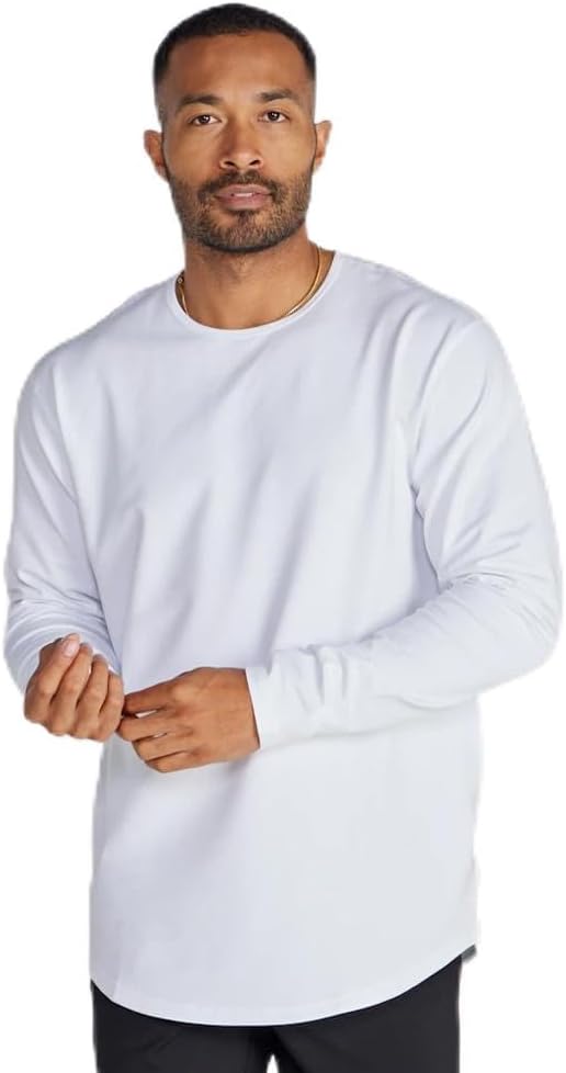 BYLT Men's Drop-Cut Long Sleeve – Plain Crewneck Shirt for Men – Soft Polyester, Cotton, Spandex Blend – Wrinkle Resistant