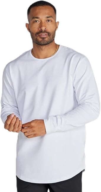 BYLT Mens Drop-Cut Long Sleeve Plain Crewneck Shirt for Men Soft Polyester, Cotton, Spandex Blend Wrinkle Resistant