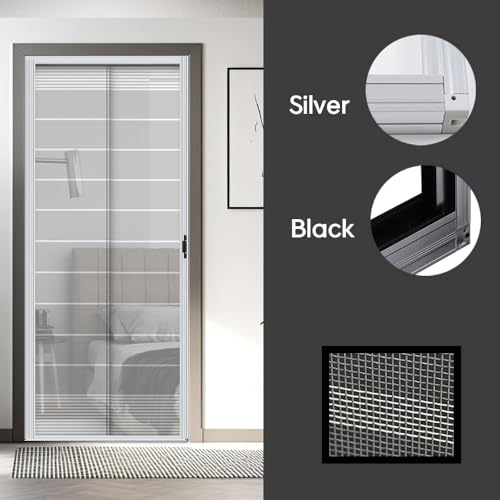 Custom Cut to Size,[ Grey, W xH (inch)], Aluminum Retractable Front Screen Door net,Fiberglass mesh with alumium, Mosquito Screens I Bug Net for Doors (W 40 x H 83(inch), Embedded) - Thumbnail 7