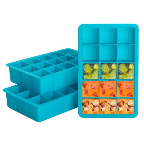 Webake Ice Cube Trays & 2 Tbsp Silicone Freezer Tray, 15 Cavity Whisky Ice Cube Tray, Easy Release, BPA Free, Flexible Pack of 3