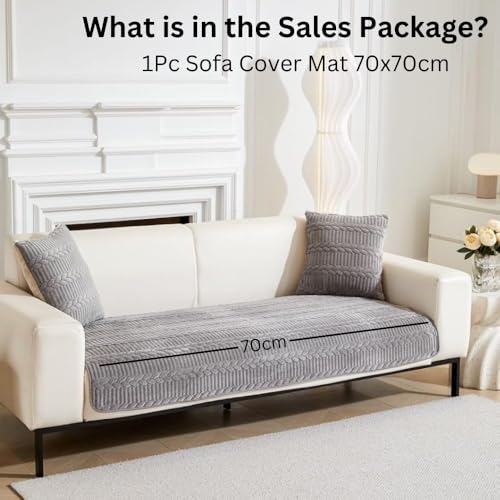 Image of HOMETHREADS Premium Embroidered Cotton Sofa Cover Mat with PVC Backing for Non-Slip Comfort (L.Grey, 1 Seater | 70x70cm)