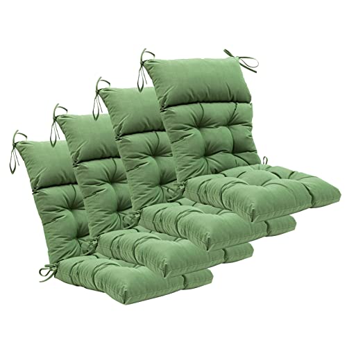 Image of QILLOWAY Outdoor Rocking Chair Cushions Set of 4, 100% Polyester Waterproof Patio Rocking Chair Cushion, High Back Weatherproof Chair Pad for Adirondack & Outdoor Furniture, Dark Green