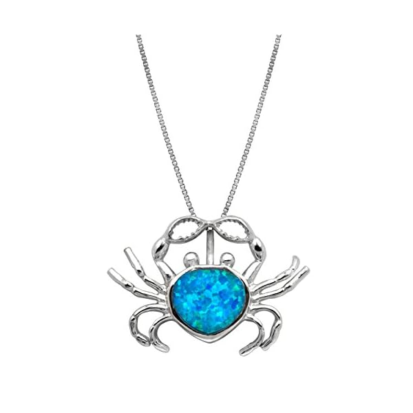 Honolulu-Jewelry-Company-Sterling-Silver-Simulated-Blue-Opal-Crab-Pendant-Necklace-with-18-Box-Chain Honolulu Jewelry Company Sterling Silver Simulated Blue Opal Crab Pendant Necklace with 18" Box Chain