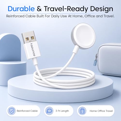 Image of Sounce USB 3.0 Smart Watch Charger, Charging Cable Compatible with Watch Ultra 2 /Ultra, Series 9 /8 /7 /6 /5 /4 /3 /2 & SE /SE2, (3ft) - White