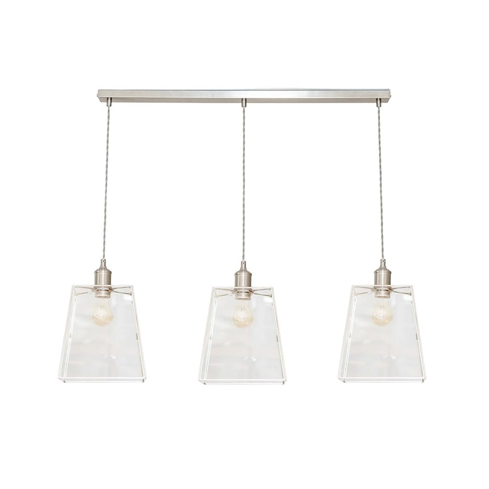 ValueLights | Susie Glass Lantern 3 Drop Brushed Chrome Diner Ceiling Pendant Light with Bulbs | Pendent Light, Home Décor & Improvement Essential | Light Bulb Included | Includes Full Wired Fitting