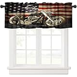 wlsgdsg Retro Motorcycle Valance Curtain for Man Cave, Vintage USA Flag Stylish Patriotic Biker Motorbike Decor Window Treatments, Rod Pocket Drape for Boy Teen Room Bedroom Kitchen, 54x18in 1P