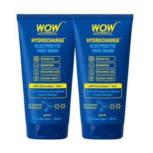 Image of WOW Skin Science Hydrocharge Electrolyte Face Wash with ElectroDew Tech | India's 1st Electrolyte Cleanser with Sodium, Magnesium, Hyaluronic Acid & Coconut Water | pH 5-6 | 150ml | Pack of 2