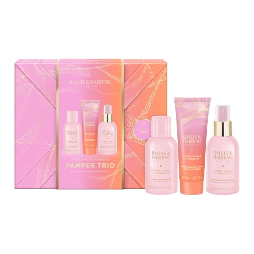 Baylis & Harding Jojoba, Vanilla & Almond Gift Wrapped Pamper Trio Gift Set - Vegan Friendly