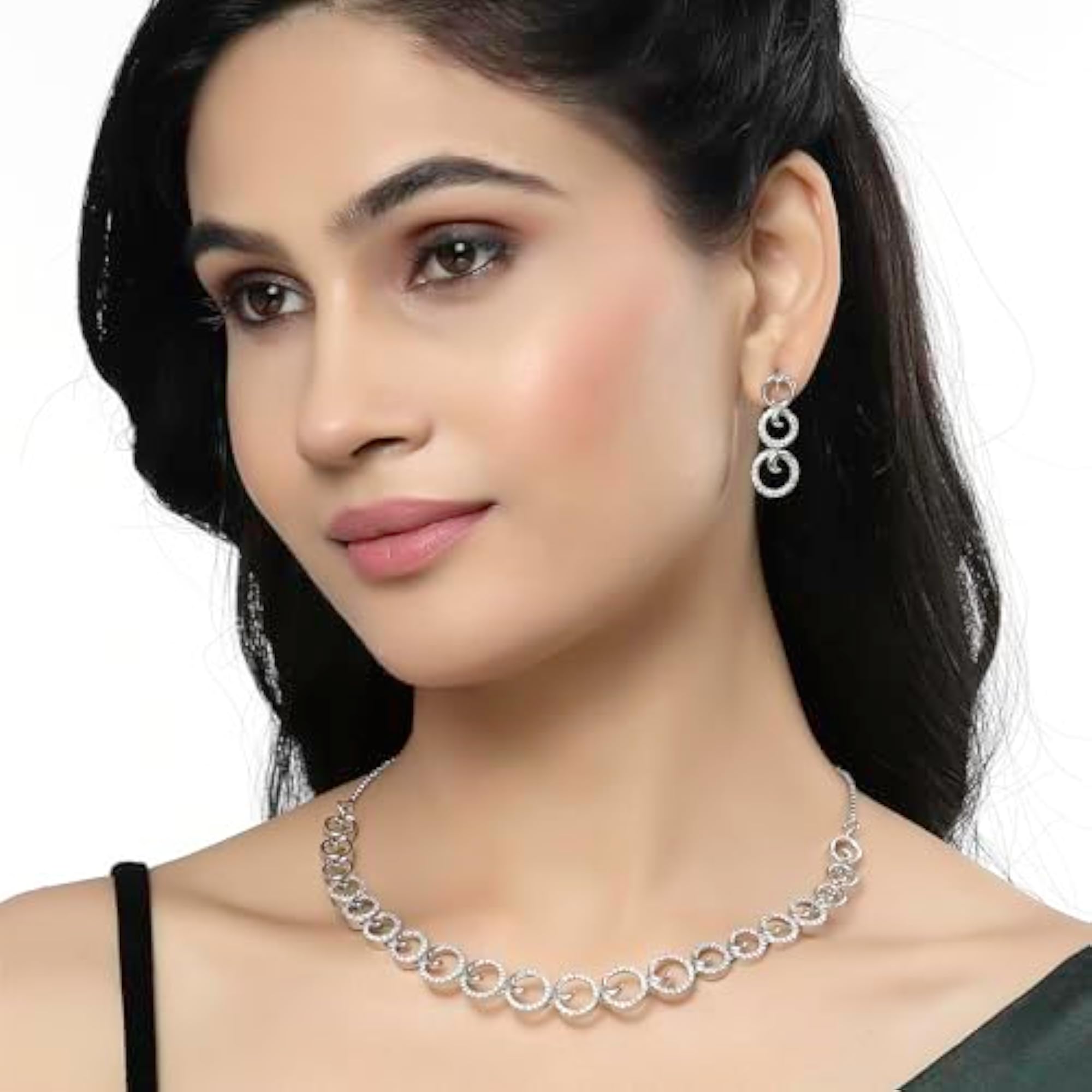 Elegant Rhodium American Diamonds Necklace Set