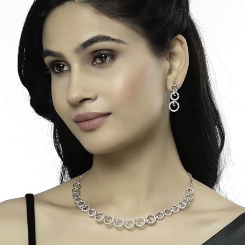 Elegant Rhodium American Diamonds Necklace Set