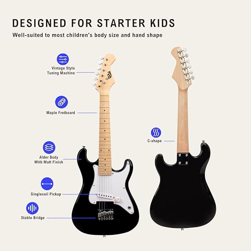 Image of 32 Inch Kids Electric Guitar Beginner Kit, Junior Size Mini Electric Guitar for Children with 5W Amplifier and Guitar bag, Unisex (Black)
