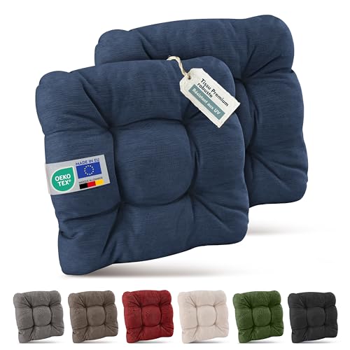 Beautissu Premium Set de 2 Galette Chaise Jardin Extérieur 40x40 cm Bleu Foncé – 8 cm Épaisseur Coussin Siège Robuste & Résistant aux UV Coussin...