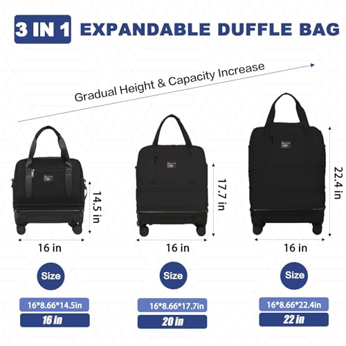 Rolling Duffle Bag with Detachable Shock Absorbing Wheels, Expandable Foldable Suitcase for Travel,Collapsible Luggage Carry on Duffel Overnight Weekend Bags3
