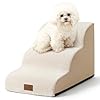 Dog Stairs for Small Dogs 15.7″ H, Curved Dog Step for Puppy, Older Cat, Medium Pet Ramp for Sofa, Couch or Chair, Ladder with High Density Foam, 15.7×22.4×15.7 inch, 3 Step, Beige
