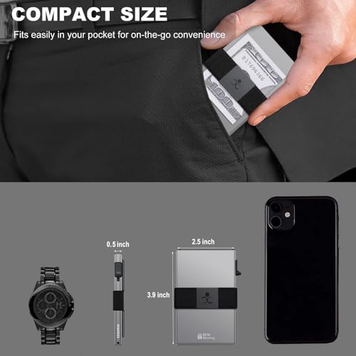 Image of SEMORID Slim Aluminum Card Holder Wallet for Men, Durable Expandable Backplate, RFID Blocking Minimalist Metal Pop Up Wallet, Holds 12 Cards Plus Cash (Grey)