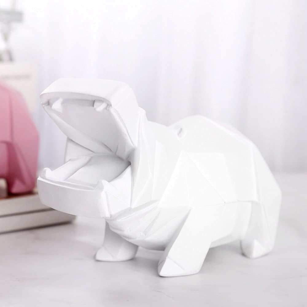 Tirelire hippopotame blanche en résine géométrique pour salon