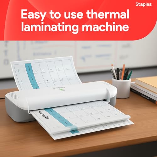 Image of Staples 9-Inch Thermal Laminator Machine, Fast Warm-Up, Jam-Free Technology, Laminates Letter /ID /Photo Size, White /Gray
