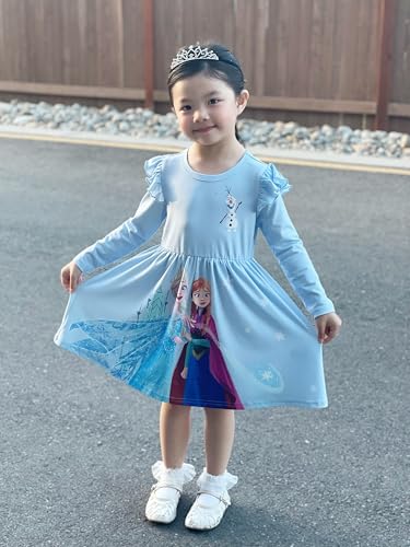 Disney Frozen Elsa Stitch Princess Minnie Mouse Toddler Girl Dresses 2 Pack Ruffle Long Sleeve Dress Set (3 Months - 6 Years)2