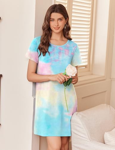 Image of Ekouaer Nightgowns for Women Cotton Sleepshirts Short Sleeve Nightshirt Tshirt Night Gown Casual Sleepdress Comfy Nightdress
