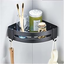 Lamok Self-Adhesive Wall Mounted Bathroom Shelf with Hooks & Towel Holder - Multi Purpose Rack for Bathroom Accessories (Corner Shelf, Pack of 1)