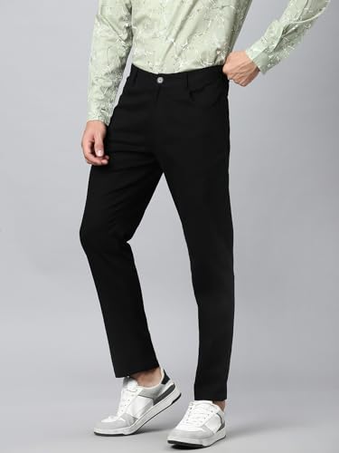 Image of Hubberholme Men's Tapered Fit Cotton Trousers, Ankle Length Button Closure Chinos