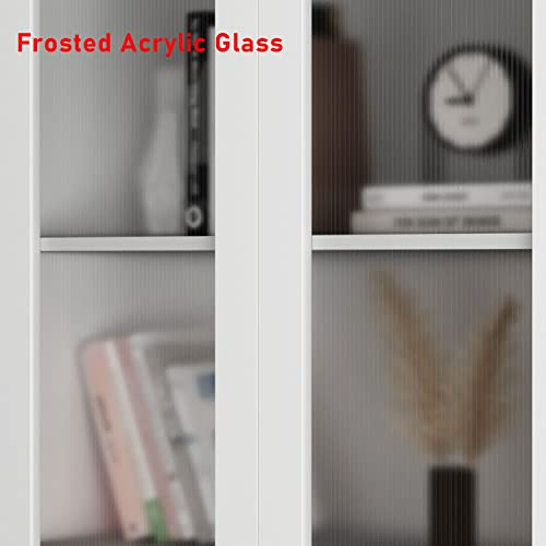 Famapy Modern Bookshelf With Frosted Acrylic Glass Doors, Bookcase Cabinet Garage Cabinet With Shelves, For Home Office Living Room White (31.5”W X 15.4”D X 72.3”H) #TOP4