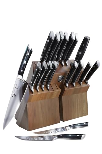 DALSTRONG Knife Block Set - 18 Piece Colossal Knife Set - Gladiator Series - High Carbon German Steel - Acacia Wood - ABS Handles Kitchen Knives - Premium Kitchen Knife Set with Block - NSF Certified