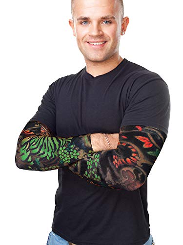 Boao 20 Pcs Men's Cooling Arm Sleeves Long Fingerless Arm Cover Anti Slip UV Protection Sun Temporary Tattoo Sleeves2