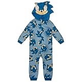 Sonic The Hedgehog Kids Onesie Pajamas - Boys Long Sleeve Zip Up Hooded Blanket Sleep - One Piece Costume - Official License