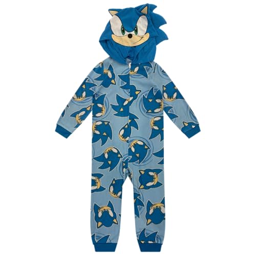 Sonic The Hedgehog Kids Onesie Pajamas - Boys Long Sleeve Zip Up Hooded Blanket Sleep - One Piece Costume - Official License