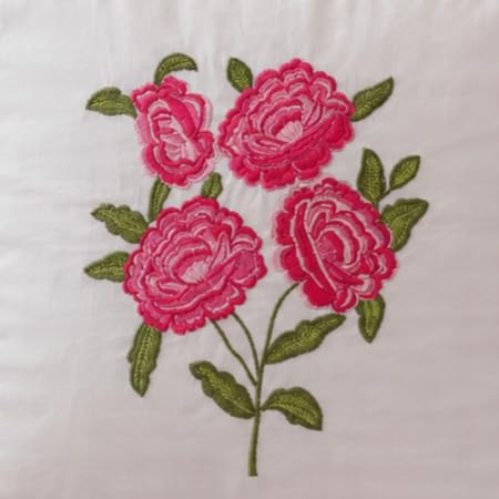 Image of Embroidered & Fringed Cushion Cover | Decorative Throw Pillow Cover for Sofa Couch Bedroom | Floral Embroidery with Hidden Zipper Closure | Elegant Home Decor Accent