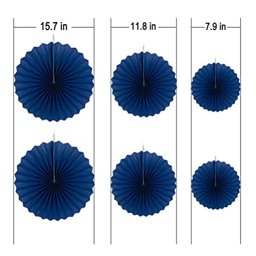Image of MOWO Royal Blue Paper Fans Wall Hanging Decoration, 6pc | Background Ceiling Hanging Decoration, 4th July Independence Day, birthday graduation wedding retirement party decoration