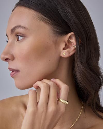 Image of PAVOI 14K Gold Plated Dainty Flat Back Earrings for Women, Piercing Studs | Hypoallergenic Stud Earrings with 925 Sterling Silver Posts, Motif Flatback Screw Back Helix Cartilage