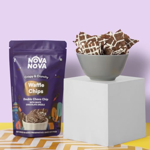 Image of Nova Nova Waffle Chips - Double Choco Chip with Chocolate Drizzle | 100% Eggless | Freshly Baked | Pack of 2 (130g)